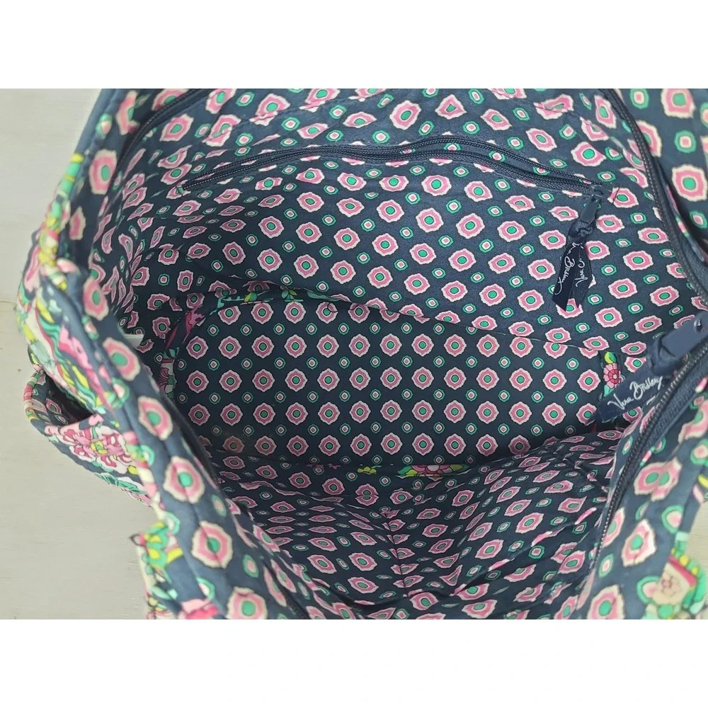 Vera Bradley Quilted Cotton Paisley Floral Tote Bag Navy Pink Green Shoulder Bag